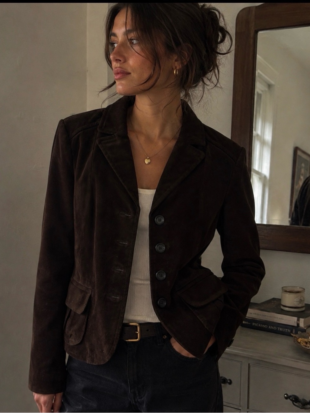 Ann Taylor Brown Suede Jacket Women’s Sz 12 90s Style Y2K Leather Preppy Grunge